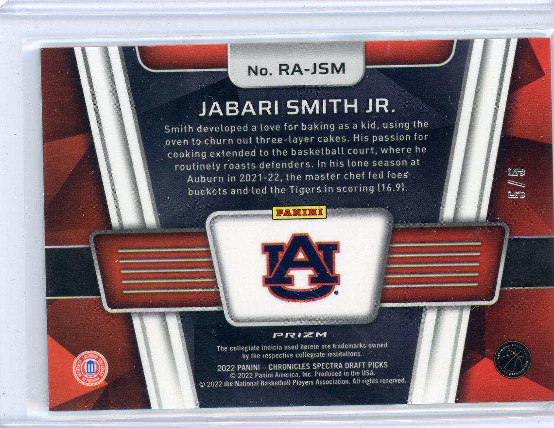 Jabari Smith Jr. 2022 Panini Chronicles Spectra Draft Picks Rise Above marble prizm #'d 5/5