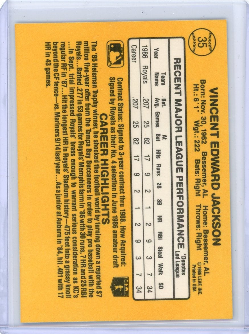 Bo Jackson 1987 Donruss Rated Rookie #35