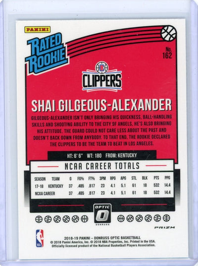 Shai Gilgeous-Alexander 2018-19 Panini Donruss Optic Shock Rated Rookie