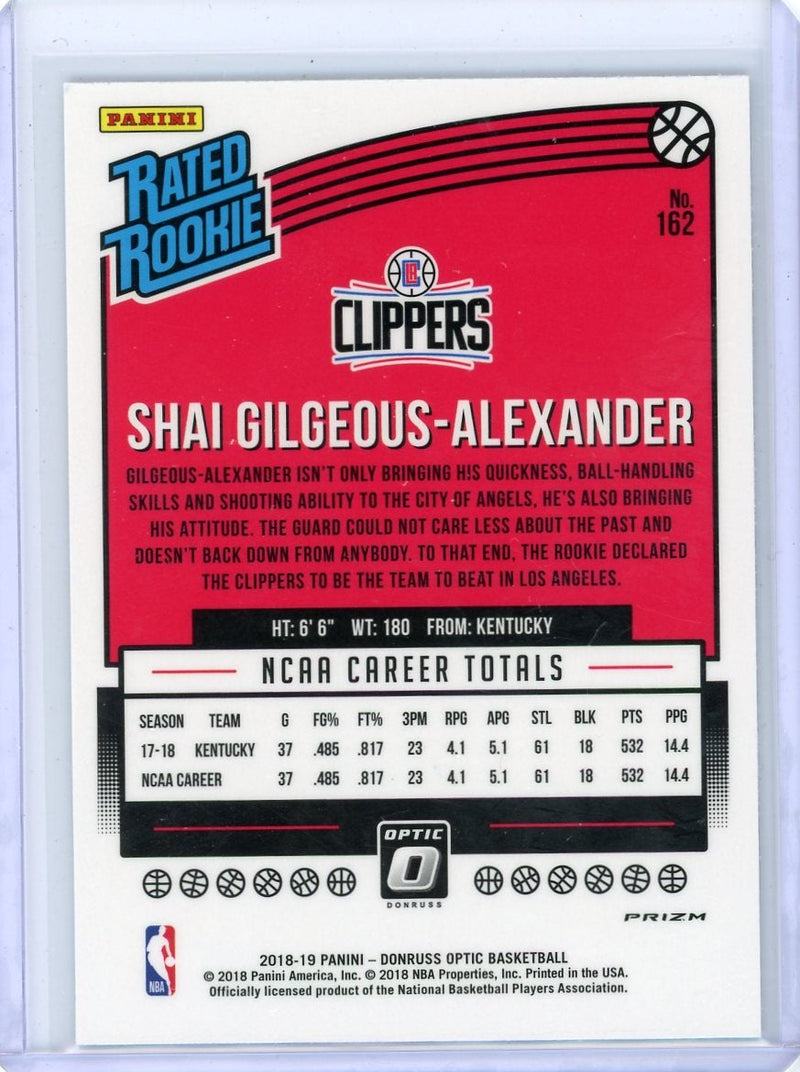 Shai Gilgeous-Alexander 2018-19 Panini Donruss Optic Shock Rated Rookie