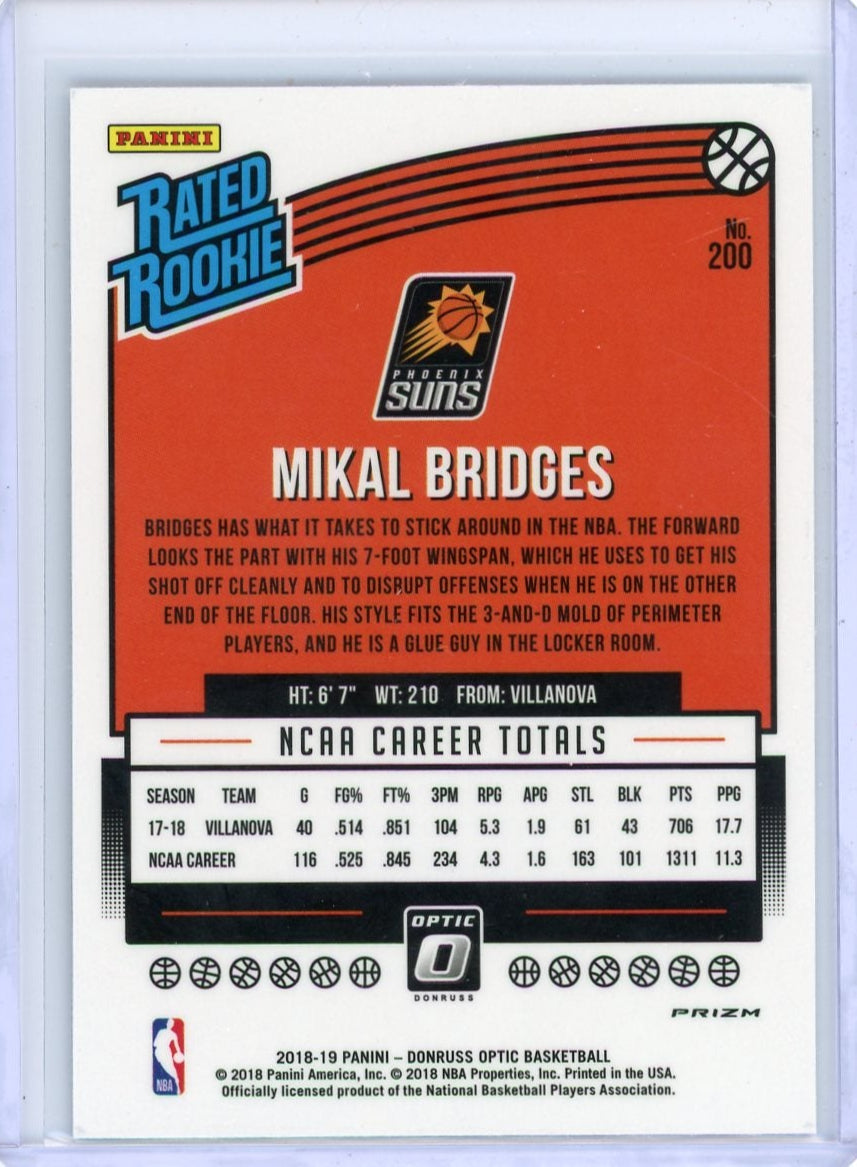 Mikal Bridges 2018-19 Panini Donruss Optic Shock Rated Rookie