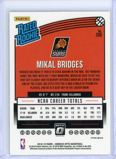 Mikal Bridges 2018-19 Panini Donruss Optic Shock Rated Rookie
