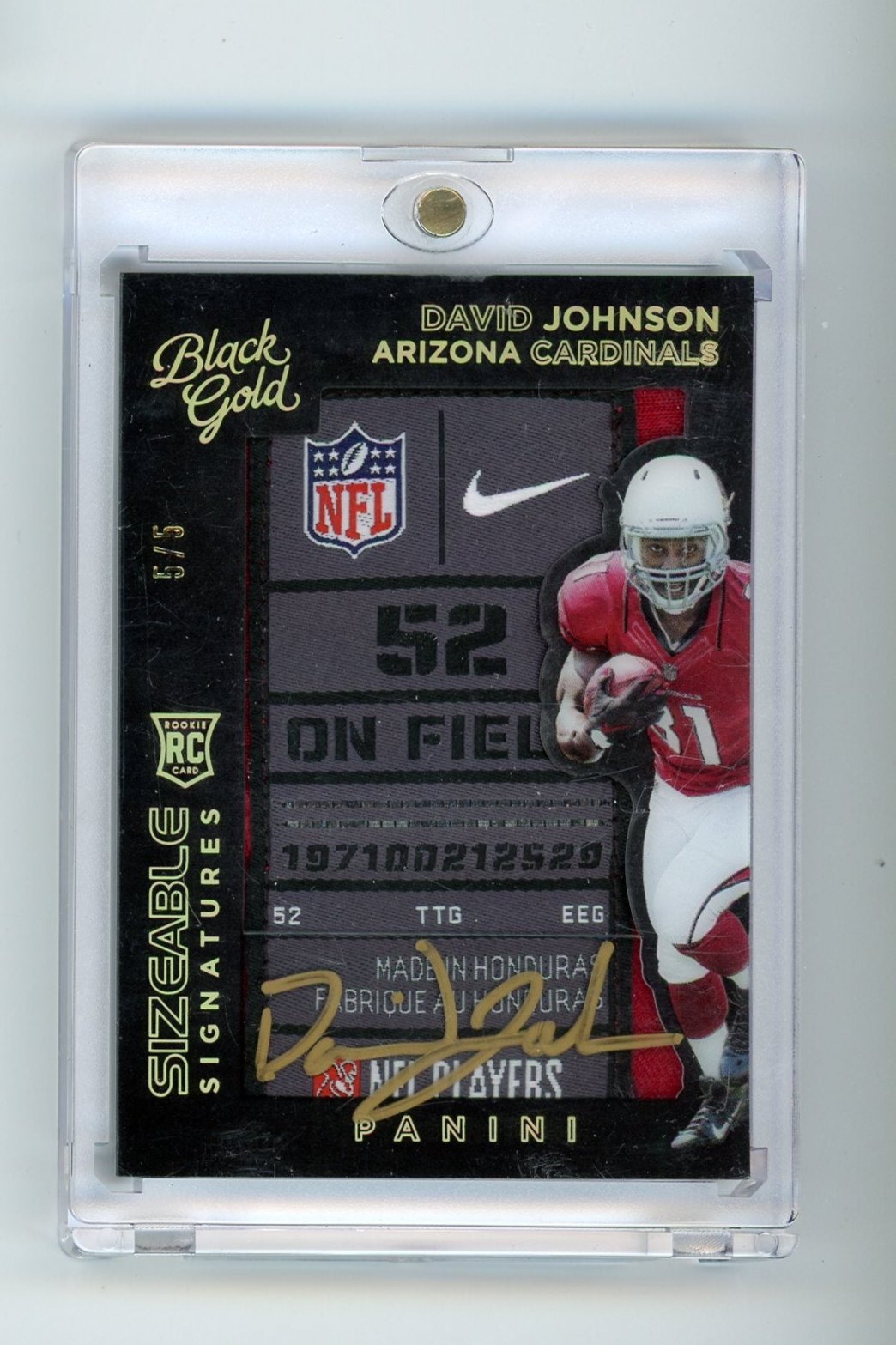 David Johnson 2015 Panini Black Gold Sizeable Signatures auth. game-used relic auto RC #'d 5/5