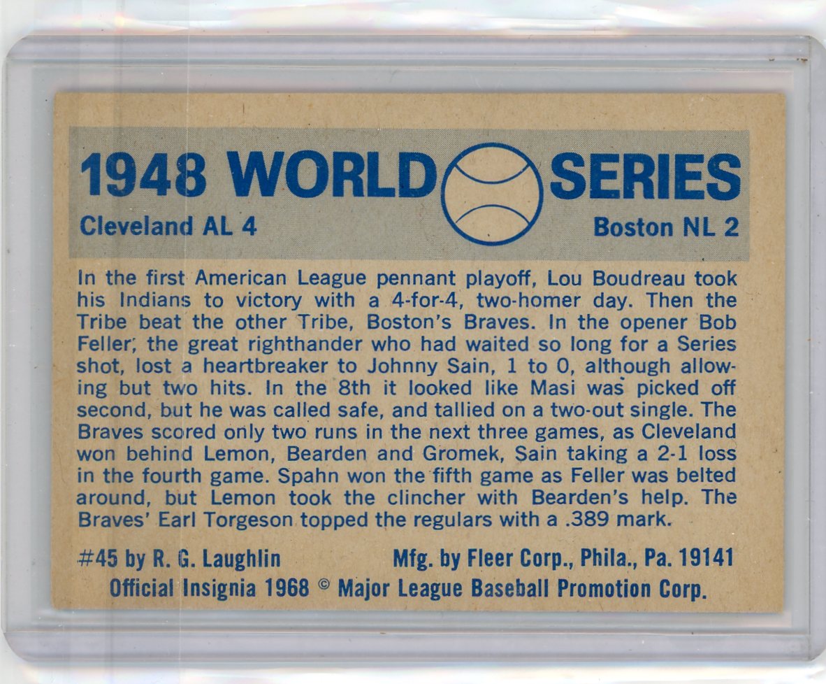 Indians vs. Braves 1948 World Series 1968 Fleer #45