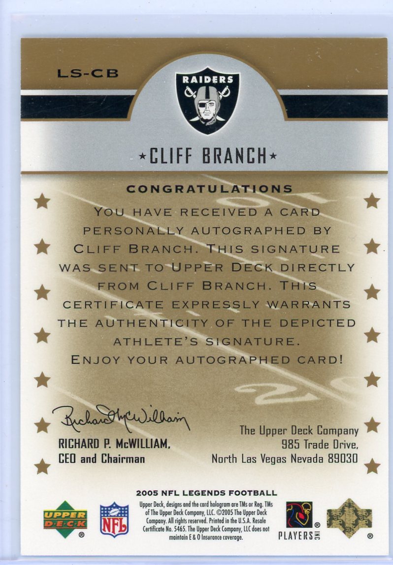 Cliff Branch 2005 Upper Deck NFL Legends autograph