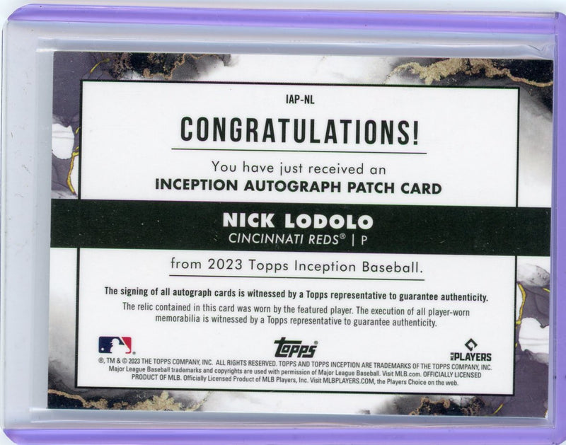 Nick Lodolo 2023 Topps Inception autograph patch rookie card 
