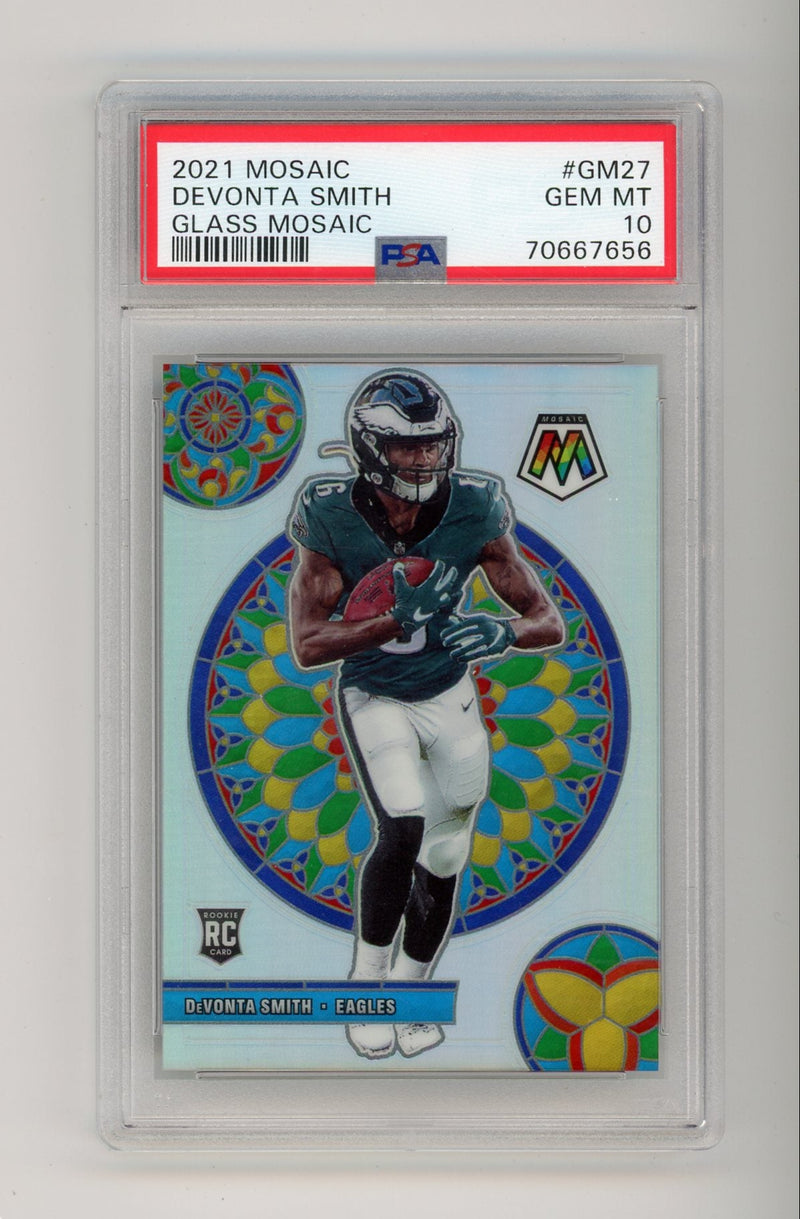 Devonta Smith 2021 Panini Mosaic Glass Mosaic RC PSA 10