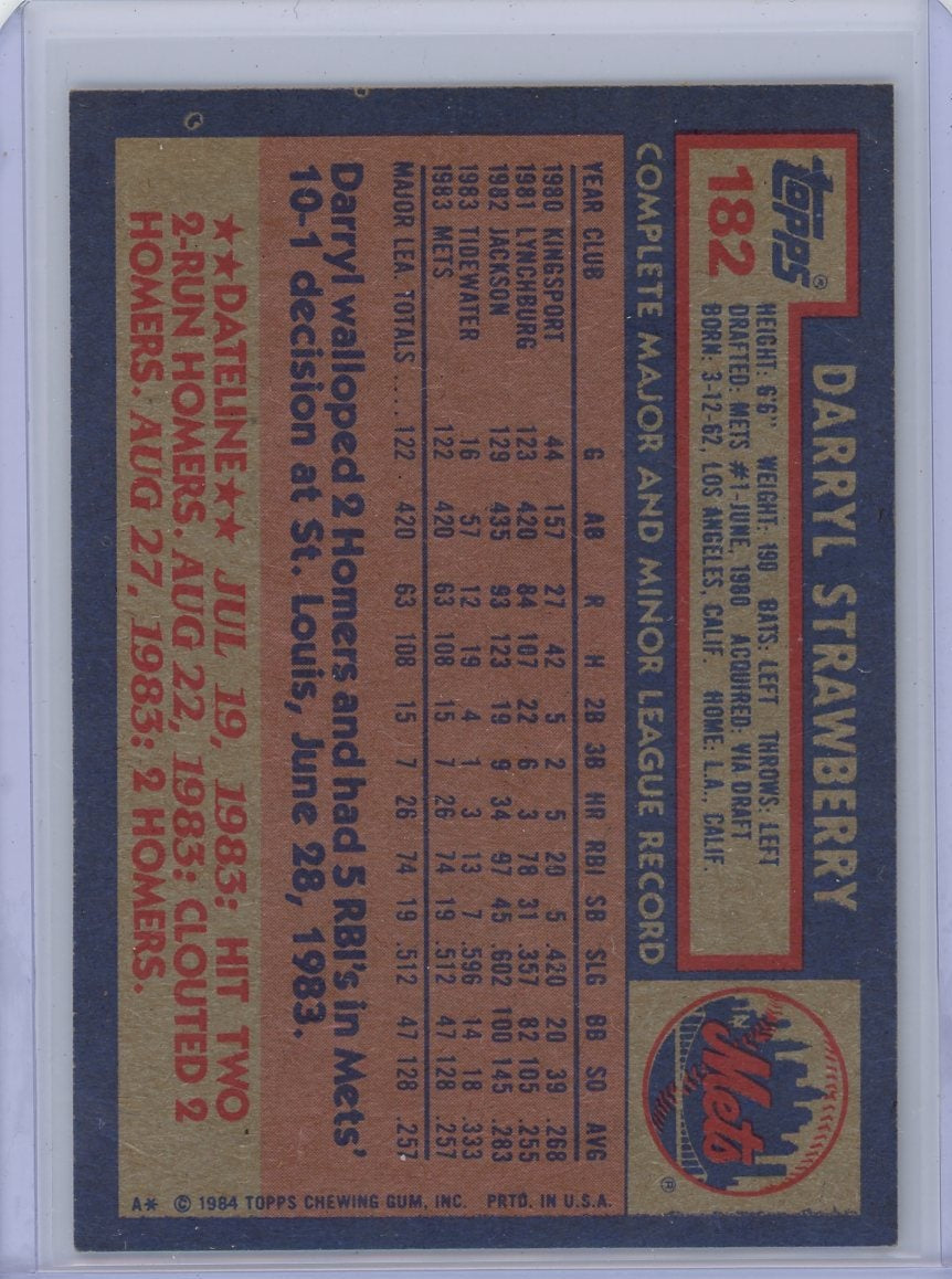Darryl Strawberry Topps 1984 #182 RC
