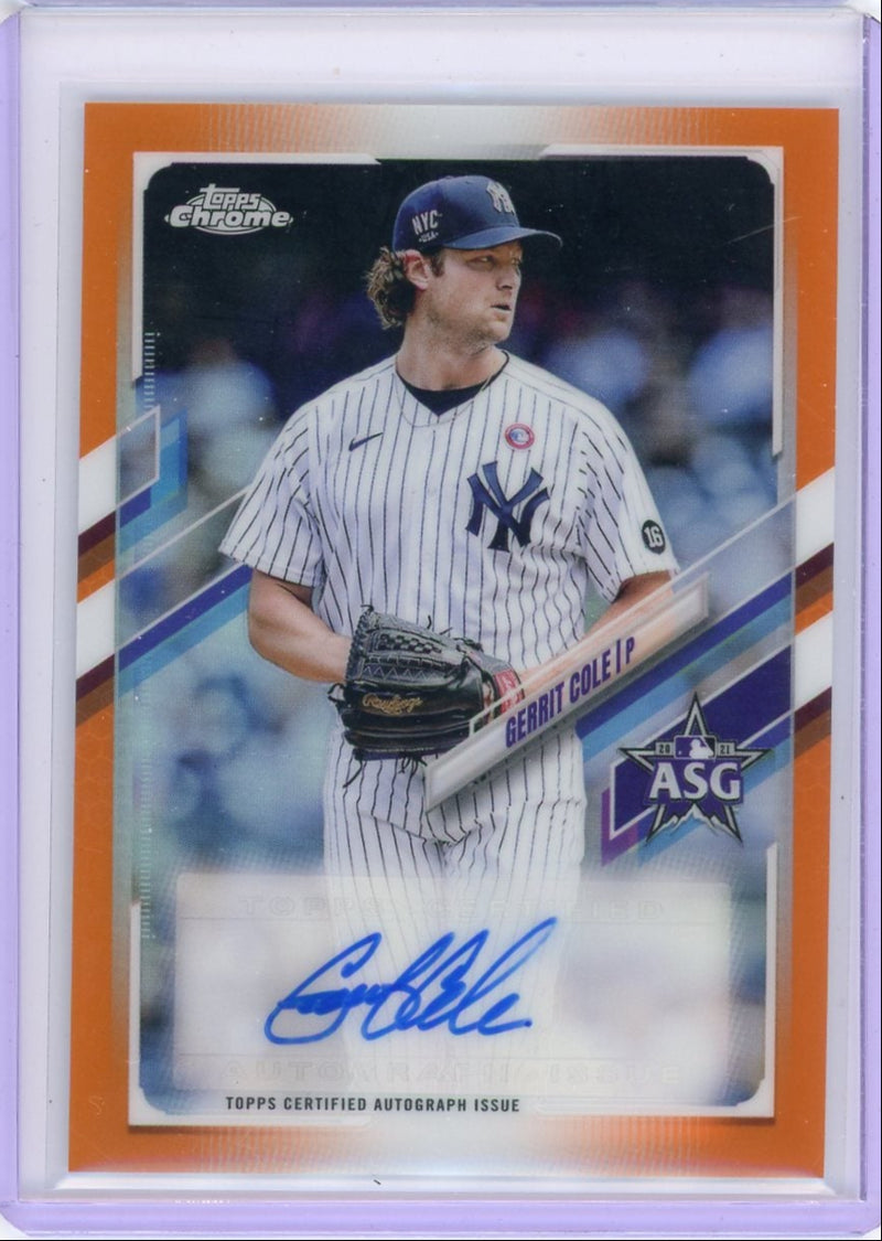 Gerrit Cole 2021 Topps Chrome All Star Game Orange Refractor Autograph 