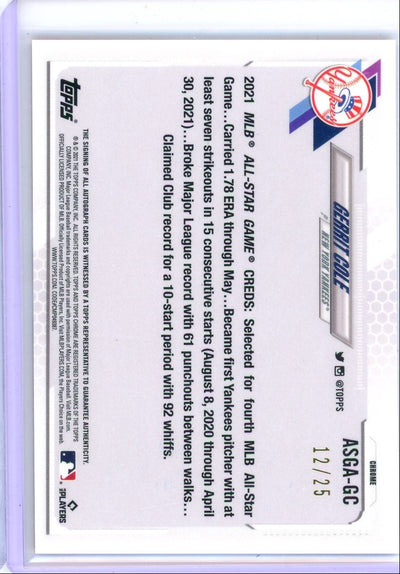 Gerrit Cole 2021 Topps Chrome All Star Game Orange Refractor Autograph #'d 12/25