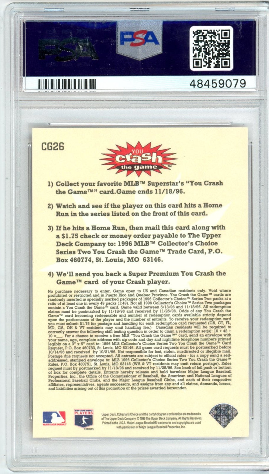 Ken Griffey Jr. 1996 Collectors Choice Crash The Game July 18-21 Gold PSA 10