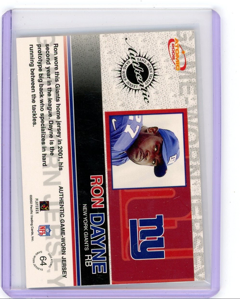 Ron Dayne 2002 Pacific Atomic game-used jersey relic #'d 70/75