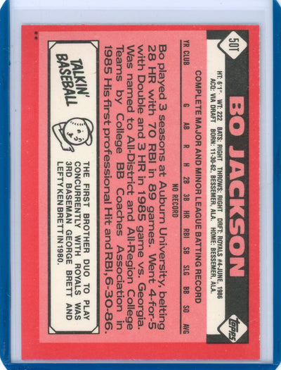 Bo Jackson 1986 Topps rookie card #50T