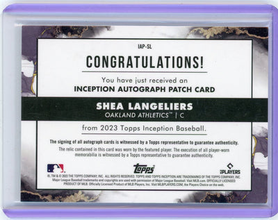 Shea Langeliers 2023 Topps Inception autograph patch rookie card #'d 49/99
