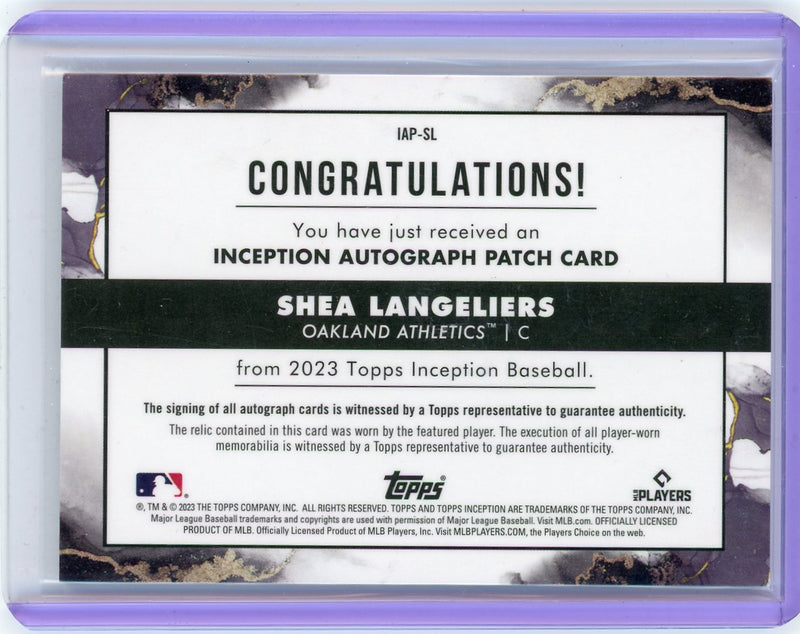 Shea Langeliers 2023 Topps Inception autograph patch rookie card 