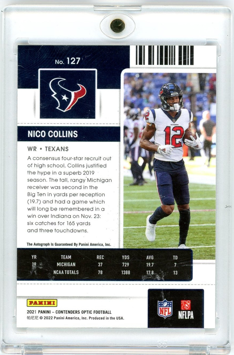 Nico Collins 2021 Panini Contenders Optic Rookie Ticket Autograph