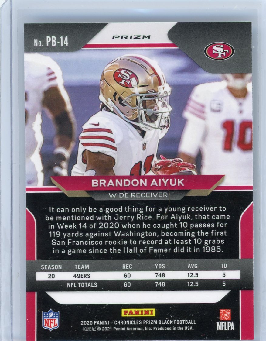 Brandon Aiyuk 2020 Panini Prizm Black silver prizm rookie card