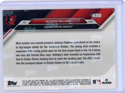 Jackson Holliday 2024 Topps Now #498 1st Career Homerun, Towering Grand Slam RC