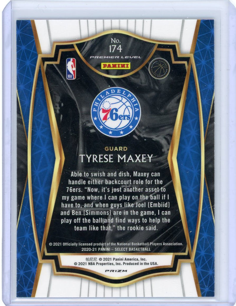 Tyrese Maxey 2020-21 Panini Select silver prizm rookie card