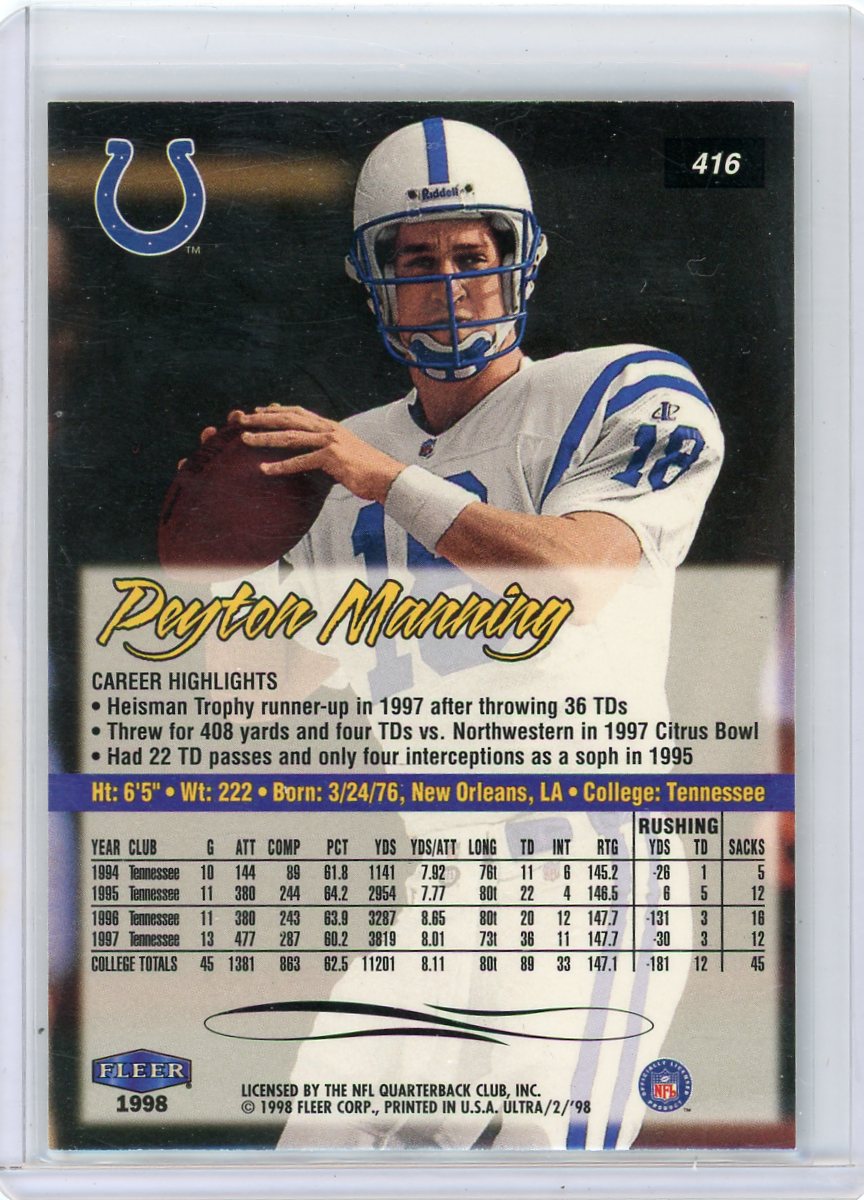 Peyton Manning 1998 Fleer Ultra rookie card