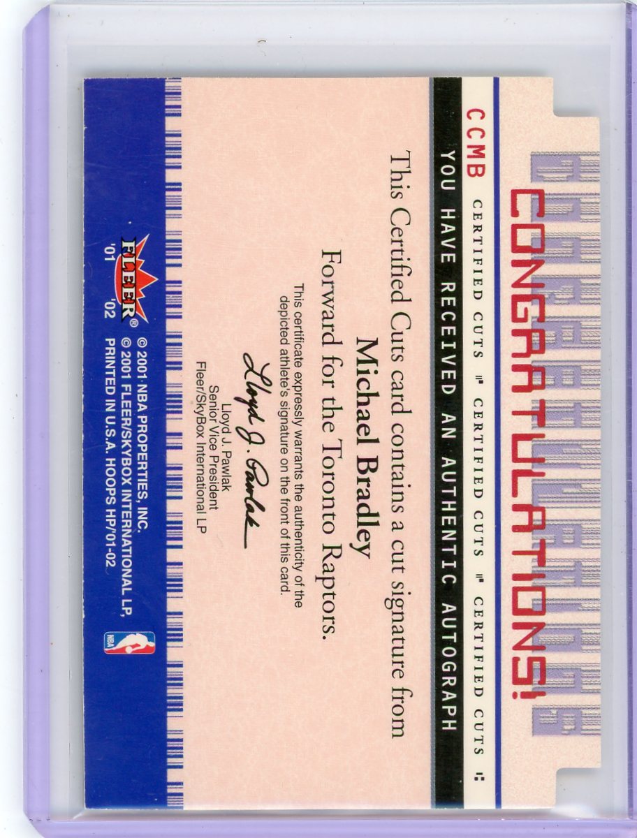 Michael Bradley 2001 Fleer Certified Cuts authentic checkbook cut signature die-cut
