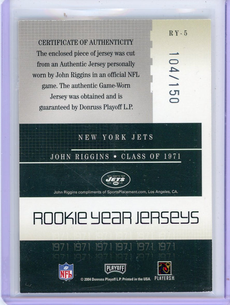 John Riggins 2004 Donruss Playoff Honors Rookie Year Jerseys auth. game-used relic 