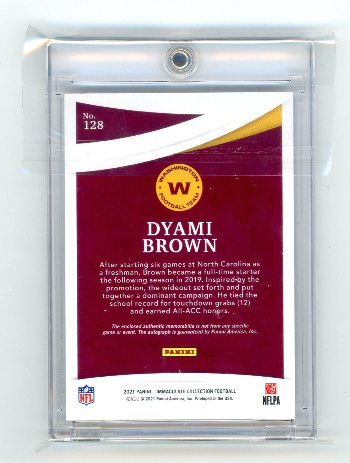 Dyami Brown 2021 Panini Immaculate RPA Gold #'d 08/25