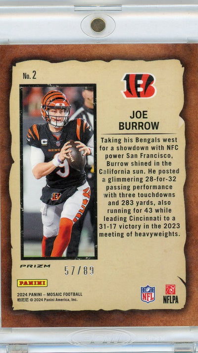 Joe Burrow 2024 Panini Mosaic Notoriety Mosaic Reactive Yellow #'d 57/89
