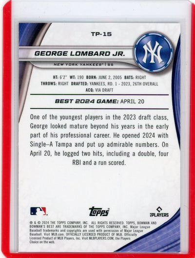 George Lombard Jr. 2024 Bowman's Best mini diamond ref. #'d 145/299