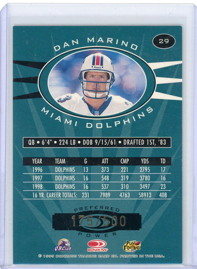 Dan Marino 1999 Donruss Preferred QBC Power #'d 175/500