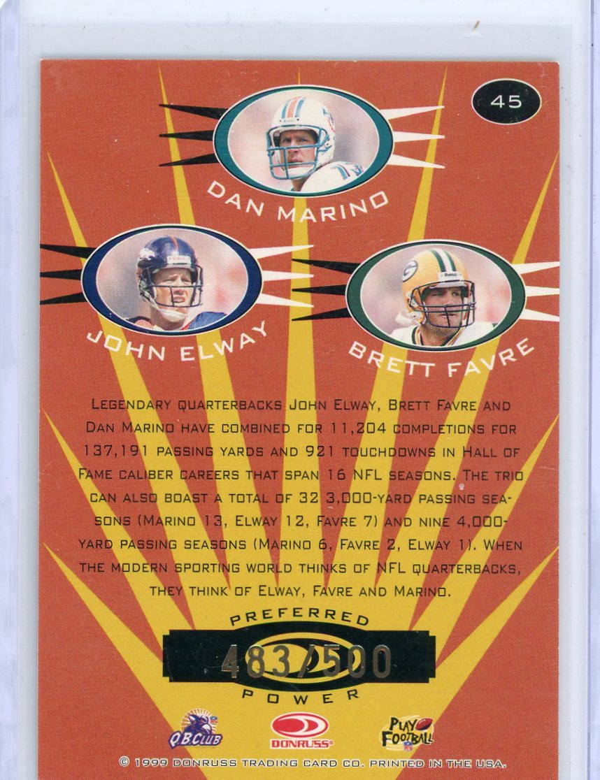 Marino Elway Favre 1999 Donruss Preferred QBC Power #'d 483/500