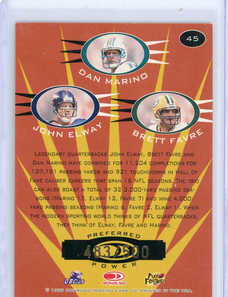 Marino Elway Favre 1999 Donruss Preferred QBC Power 