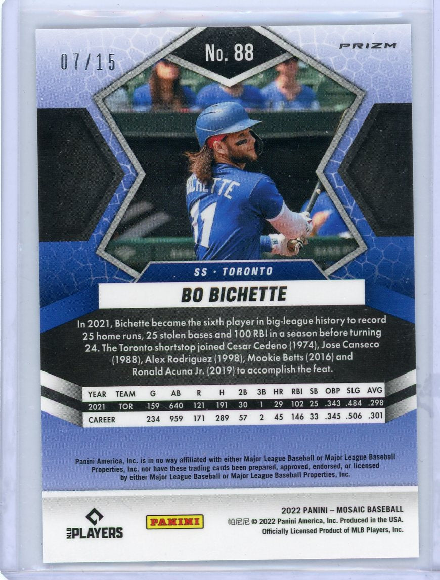 Bo Bichette 2022 Panini Mosaic Blue Fluorescent Mosaic #'d 07/15