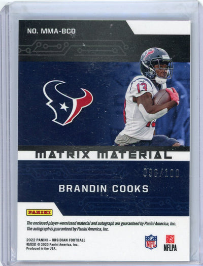 Brandin Cooks 2022 Panini Obsidian Matrix Material autograph relic #'d 096/100