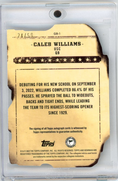 Caleb Williams 2022 Bowman University Best Gunslingers Autograph #'d 24/50