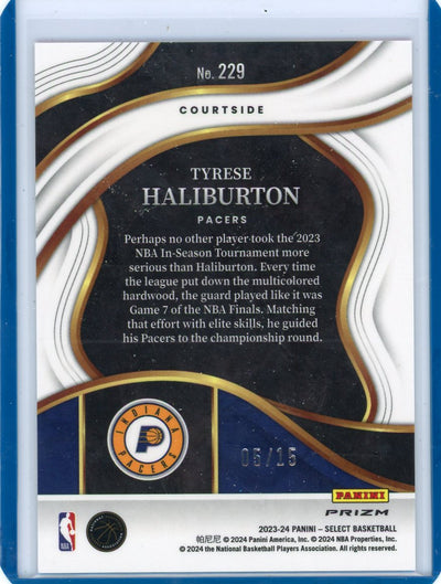 Tyrese Haliburton 2023 Panini Select Courtside Orange Pulsar FOTL #'d 05/15