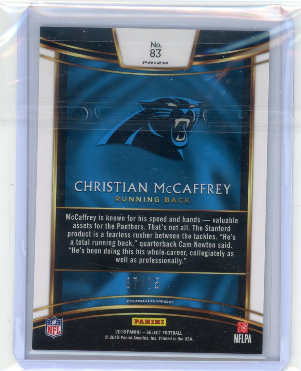 Christian McCaffrey 2018 Panini Select White Prizm #'d 67/75