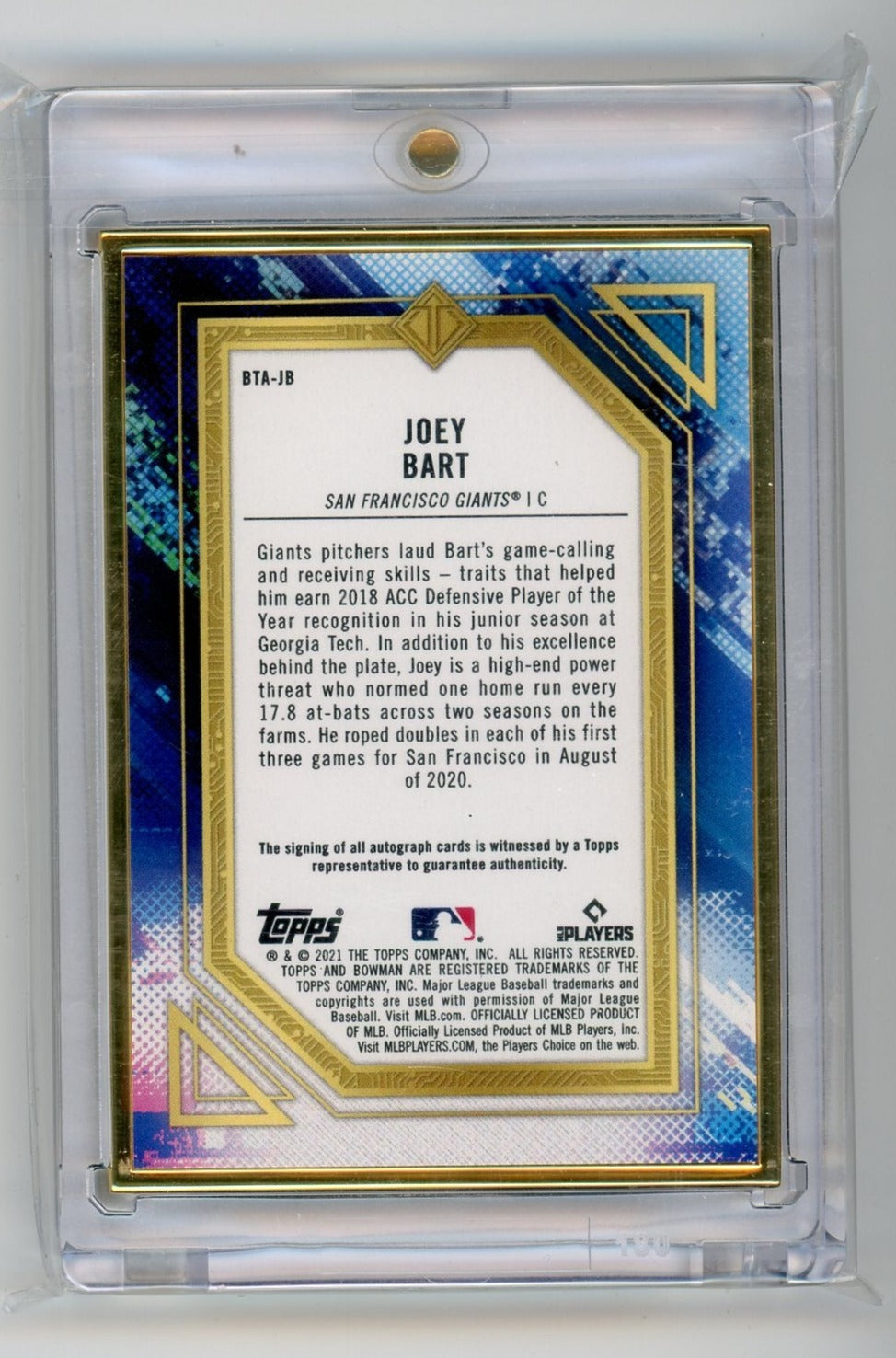 Joey Bart 2021 Bowman Transcendent Collection Autographs #'d 10/20 Rookie Card