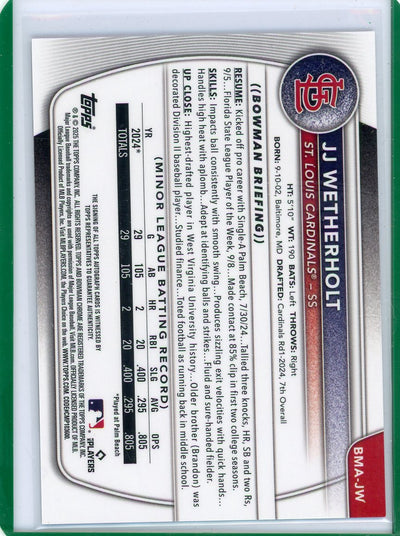 JJ Wetherholt 2025 Bowman Chrome Mojo Autograph #BMA-JW