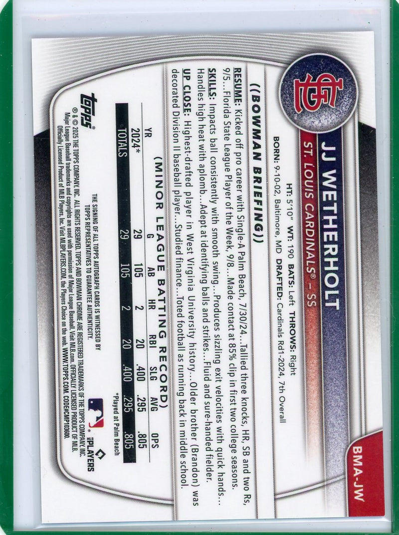 JJ Wetherholt 2025 Bowman Chrome Mojo Autograph 