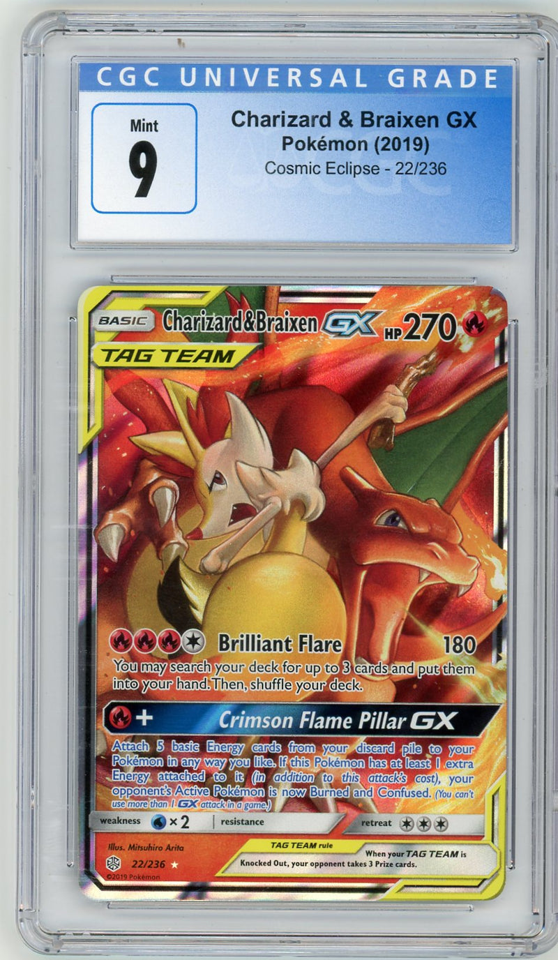 Charizard & Braixen GX Tag Team 22/236 Cosmic Eclipse CGC 9