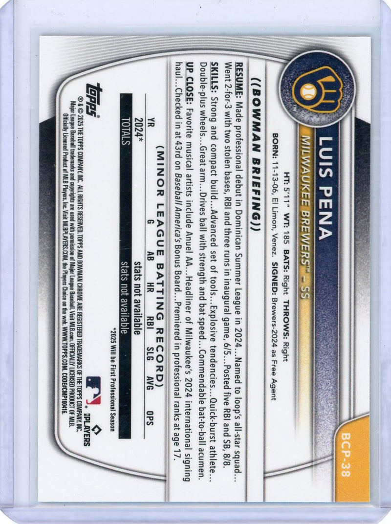 Luis Pena 2025 1st Bowman Chrome Reptilian refractor