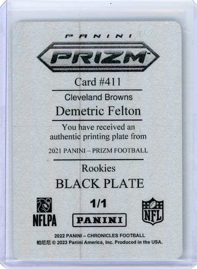 Demetric Felton 2021 Panini Prizm Rookies Black Printing Plate rookie card #'d 1/1