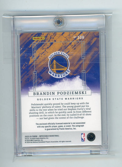 Brandin Podziemski 2023 Panini Impeccable Elegance Rookie Patch Autograph #'d 88/99