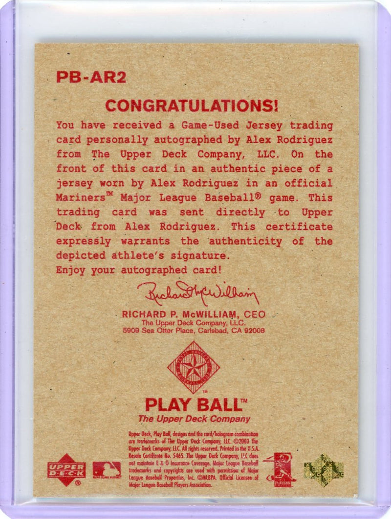 Alex Rodriguez 2003 Upper Deck Play Ball autograph game-used memorabilia 