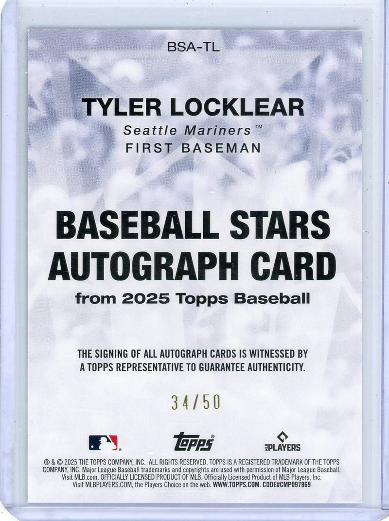 Tyler Locklear 2025 Topps Series 1 Baseball Stars autograph rookie card gold 