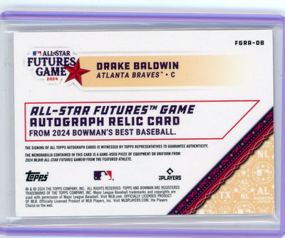 Drake Baldwin 2024 Bowman's Best Futures Game autograph relic orange ref. #'d 12/25