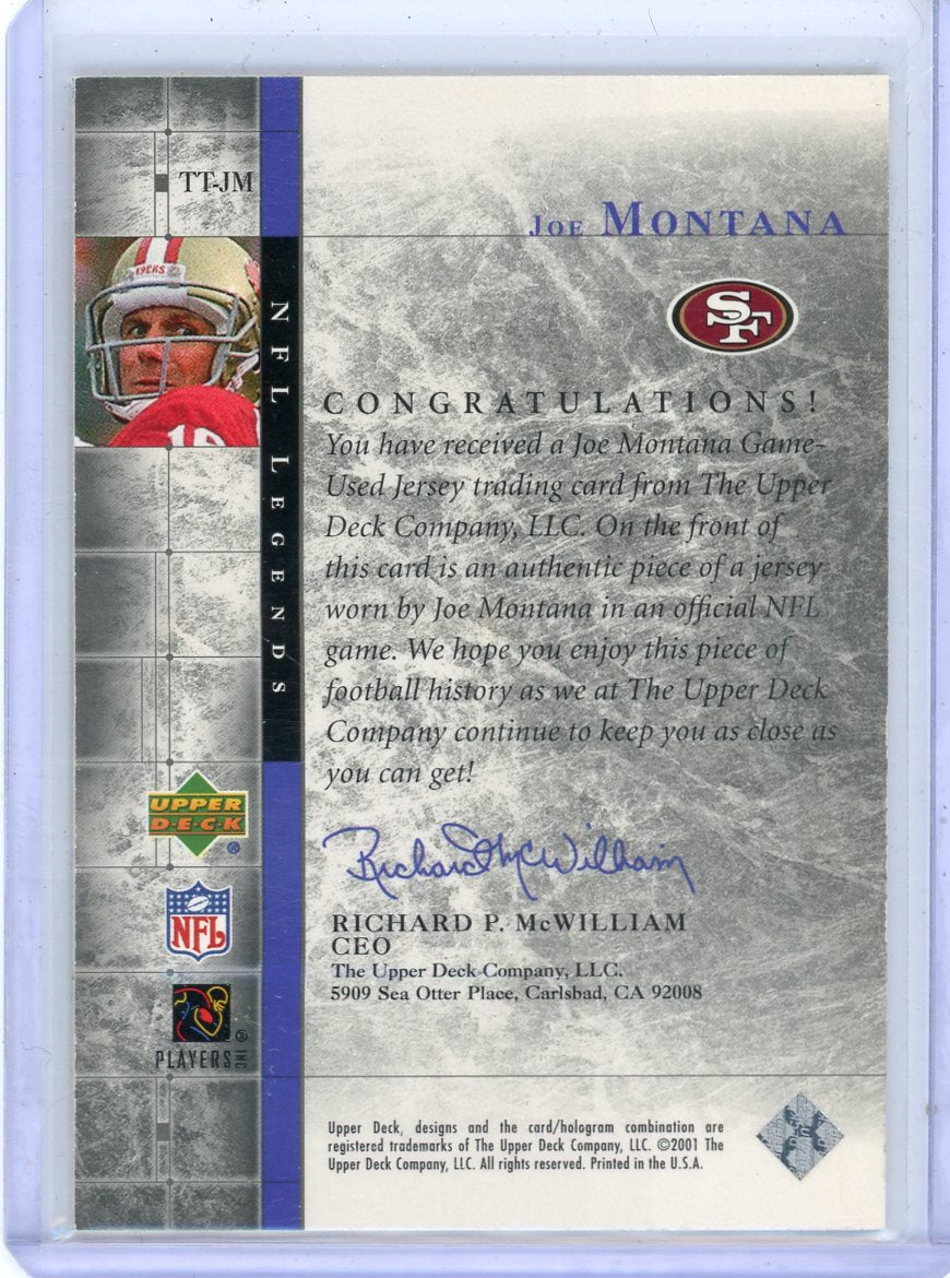 Joe Montana 2001 Upper Deck Tributes game-used jersey relic