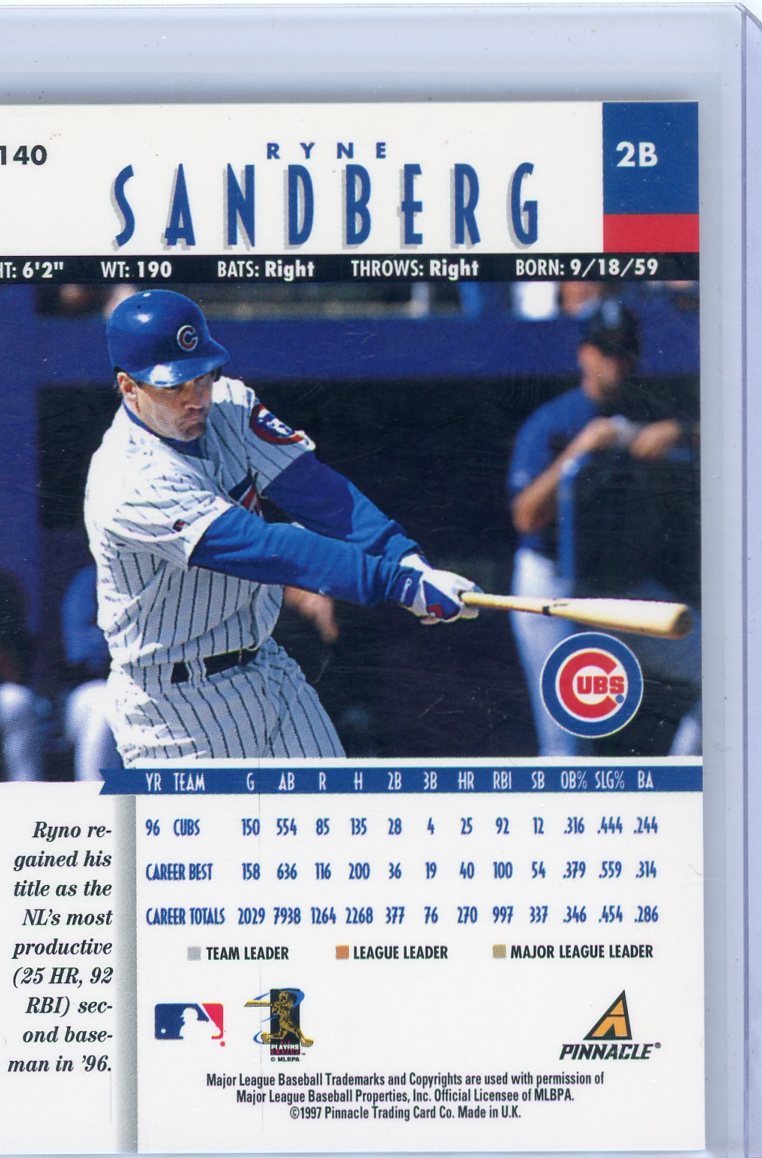 Ryne Sandberg 1997 Pinnacle Artist Proof red holo