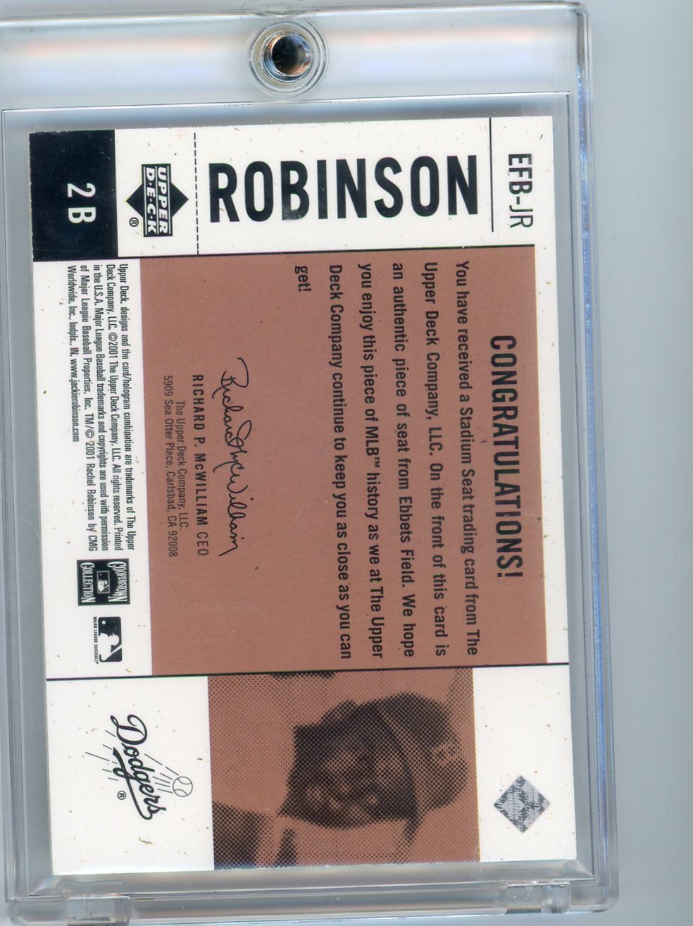 Jackie Robinson 2001 Upper Deck Legends of New York Ebbets Field seat relic #'d 043/100